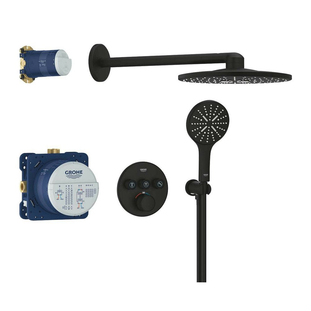 Shower system in matte black Grohe SmartControl SmartActive 310 Round