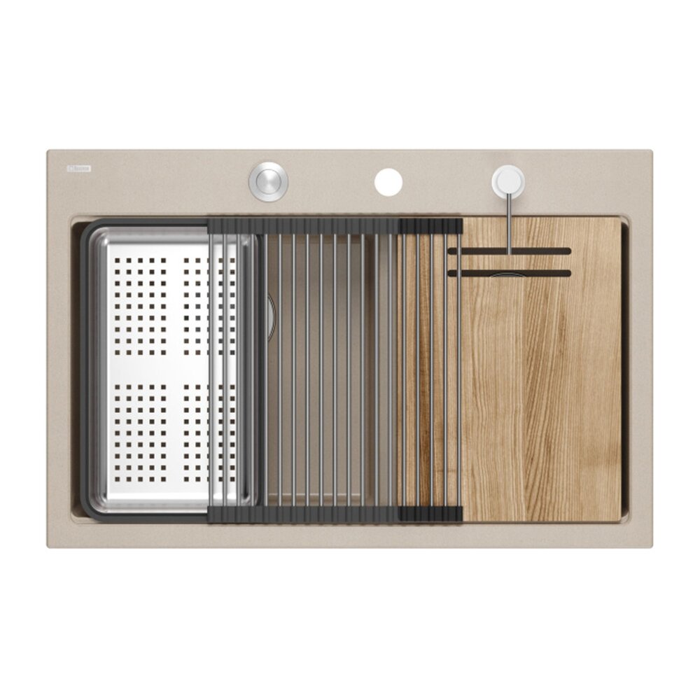 Вградена работна станция Quadron Unique Marc 120 беж - инокс 2 мивки 76x50 cm