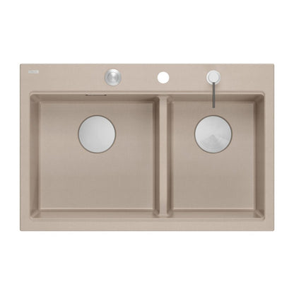 Вградена работна станция Quadron Unique Marc 120 беж - инокс 2 мивки 76x50 cm