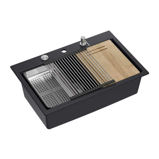 Quadron Unique Marc Built-in Workstation with Soap Dispenser Black Carbon - Stainless Steel 76x50 cm