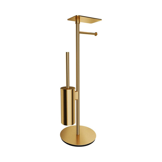 Стойка за тоалетна хартия freestanding Omnires Modern Project с място за четка и рафт, завършване в златен мат