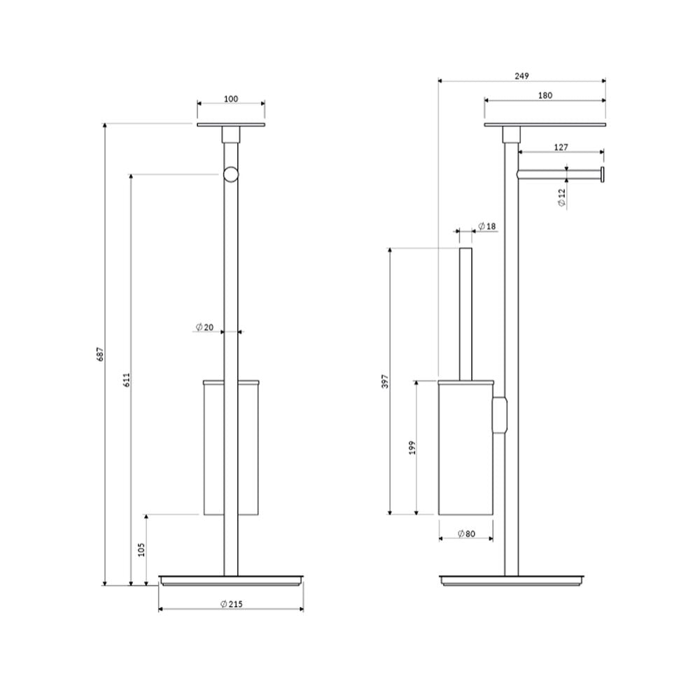 Стойка за тоалетна хартия freestanding Omnires Modern Project с място за четка и рафт, завършване в златен мат