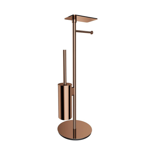 Стойка за тоалетна хартия freestanding Omnires Modern Project с място за четка и рафт с лъскаво медно покритие