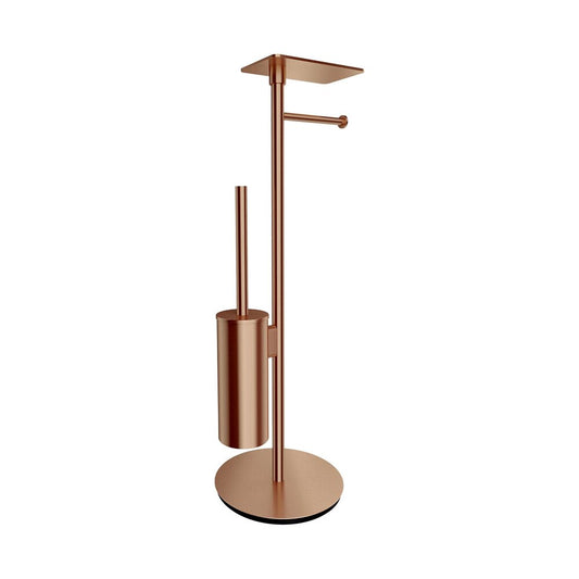 Стойка за тоалетна хартия freestanding Omnires Modern Project с място за четка и рафт с покритие от четкан мед