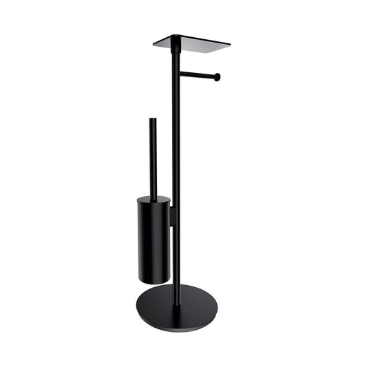 Стойка за тоалетна хартия freestanding Omnires Modern Project с място за четка и рафт черен мат