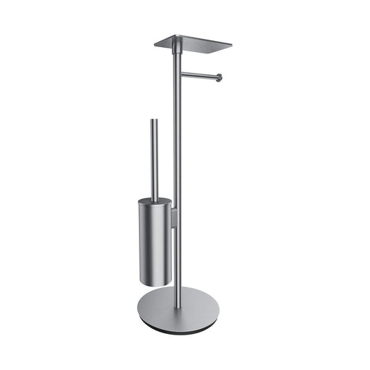 Стойка за тоалетна хартия freestanding Omnires Modern Project с място за четка и рафт, завършване никел с четка