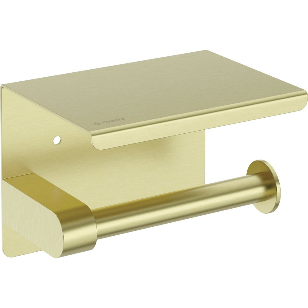 Deante Round Brushed Gold Toilet Paper Holder with Shelf