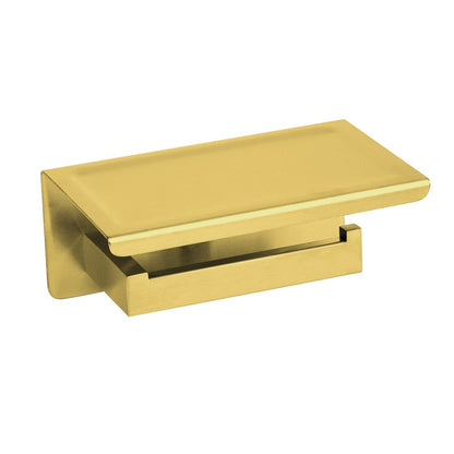 Държач за тоалетна хартия Balneo Qarx с рафт в brushed gold