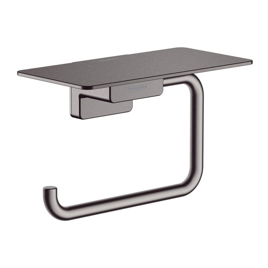 Hansgrohe AddStoris Toilet Paper Holder with Shelf in Black - Brushed Chrome