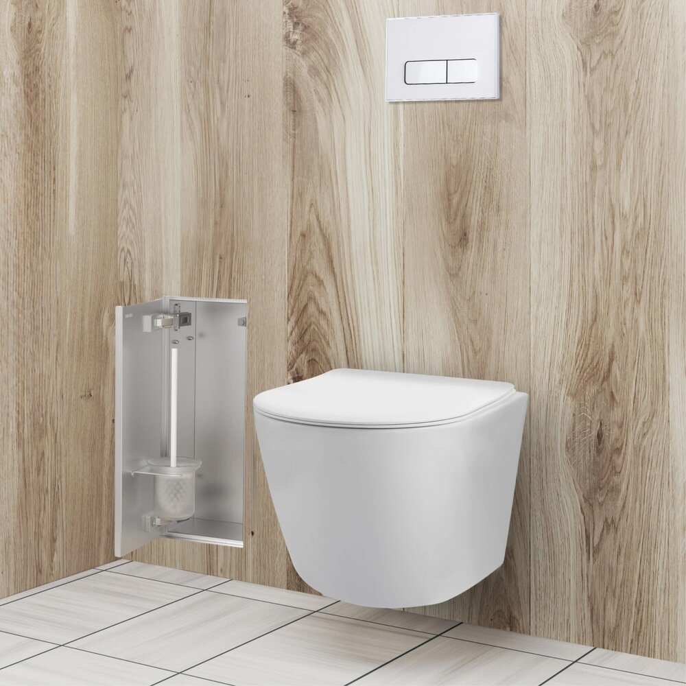 Държач за тоалетна четка Balneo Wall Box S Tiles от неръждаема стомана, ляво отваряне