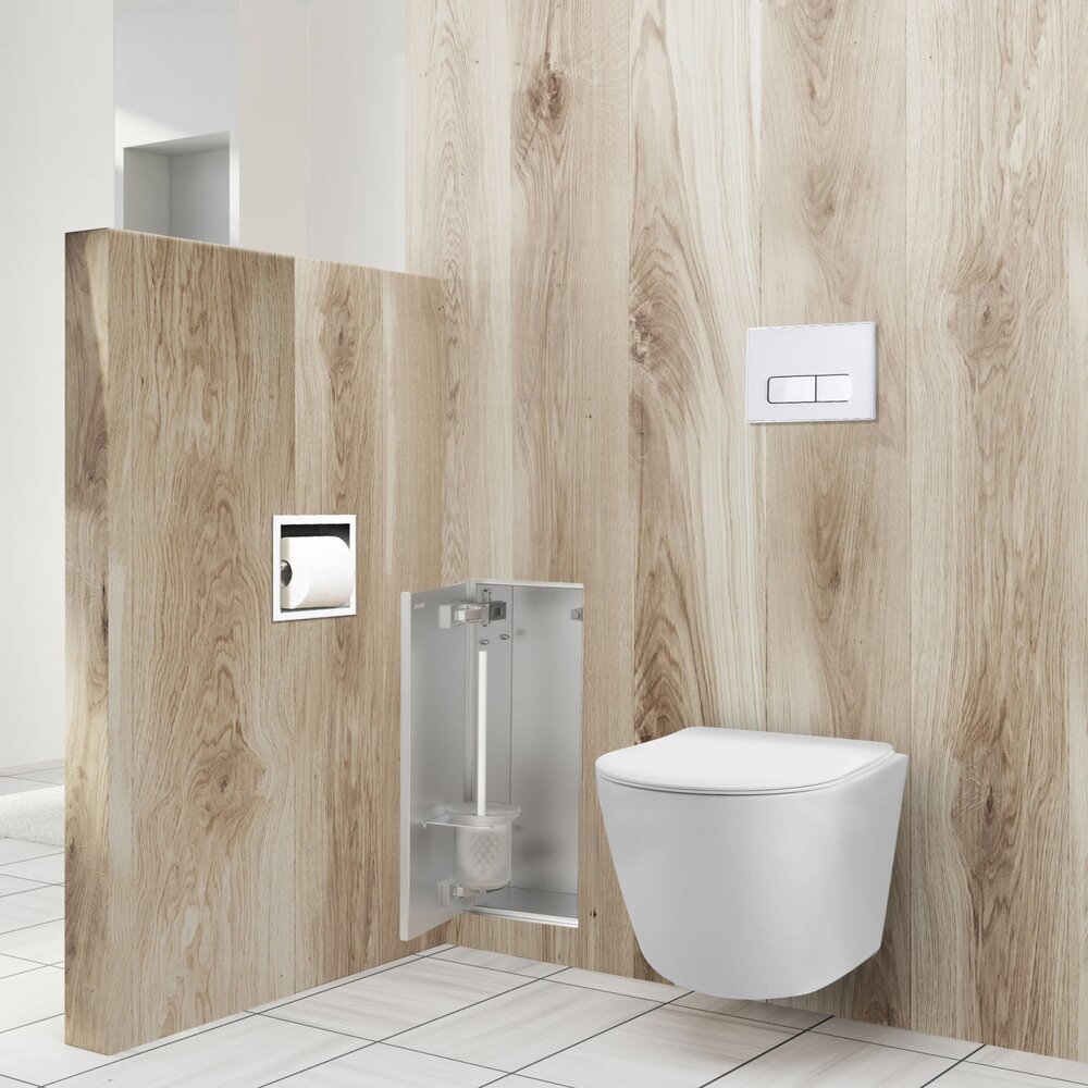 Държач за тоалетна четка Balneo Wall Box S Tiles от неръждаема стомана, ляво отваряне