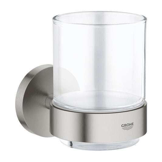 Grohe Essentials Toothbrush Holder Chrome Supersteel - Transparent Glass