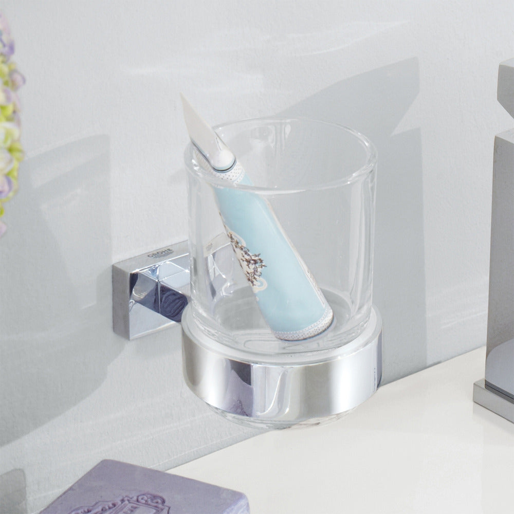 Държач за четки за зъби Grohe Essentials Cube хром - прозрачно стъкло