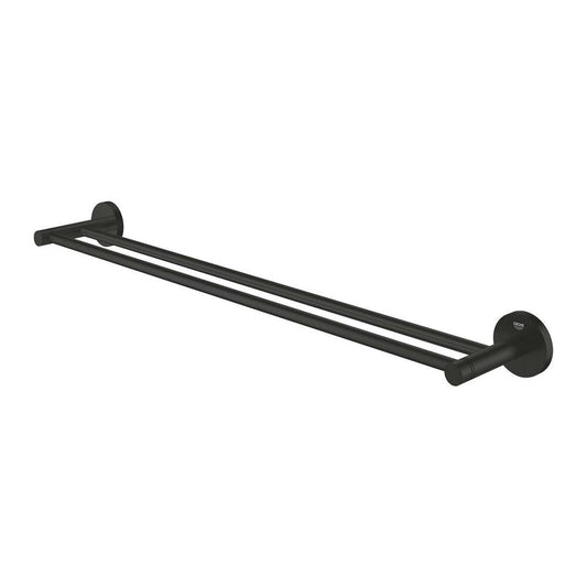 Matte black double towel holder Grohe Essentials 60 cm