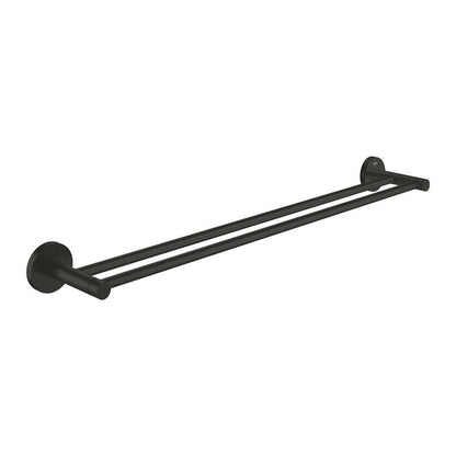 Matte black double towel holder Grohe Essentials 60 cm
