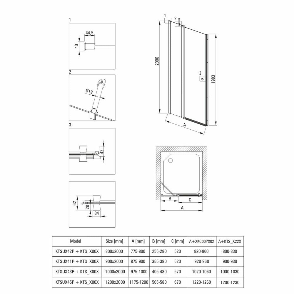 Deante Kerria Plus Black Pivot Shower Door 120 cm