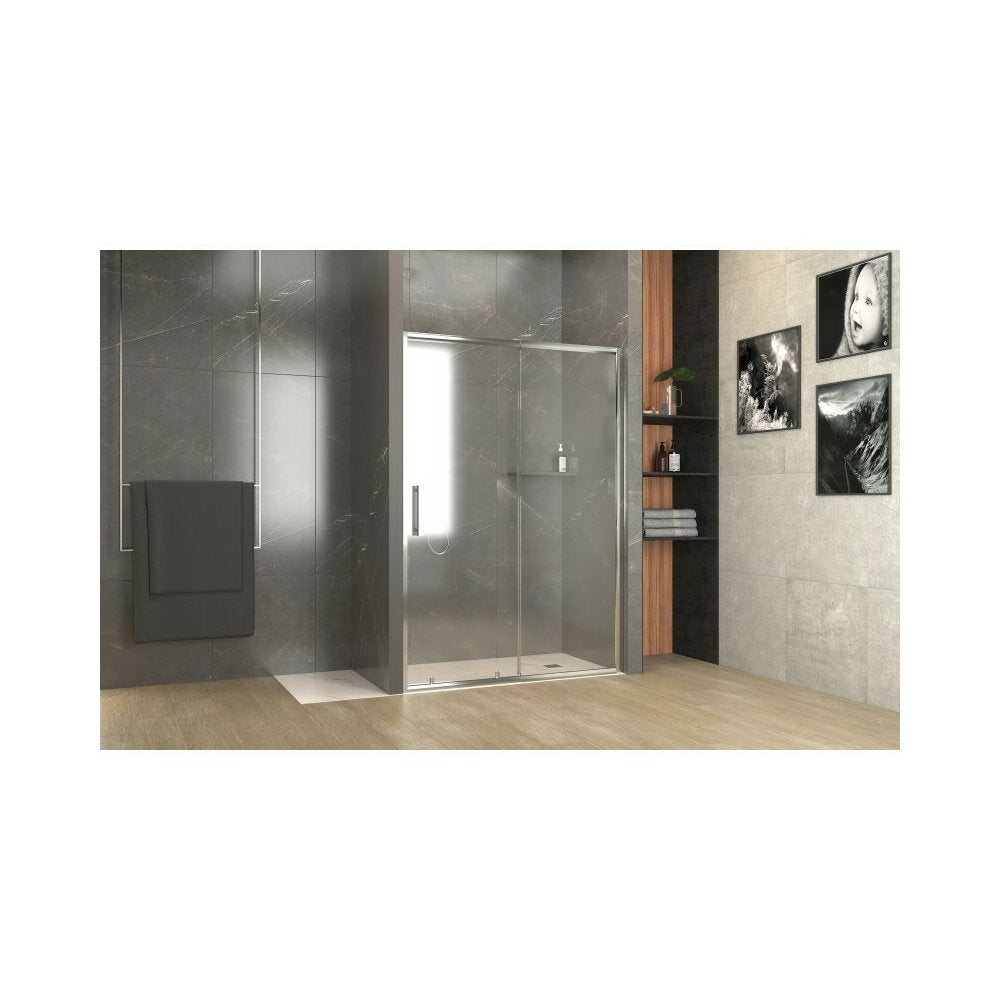Inter Ceramic Sliding Niche Door Transparent Smoky Glass 5 mm Glossy Chrome Profile 120 cm