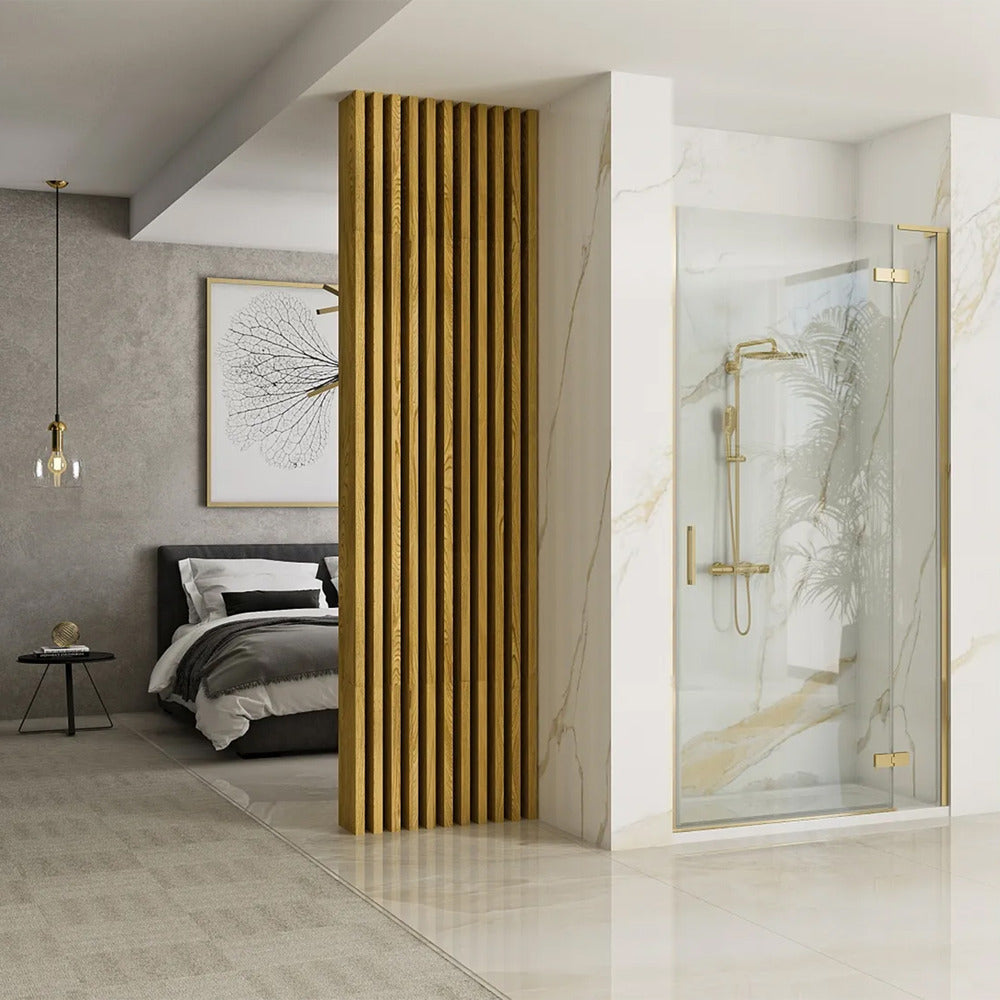 Rea Hugo 80 cm Hinged Niche Door 6 mm Brushed Gold Glass