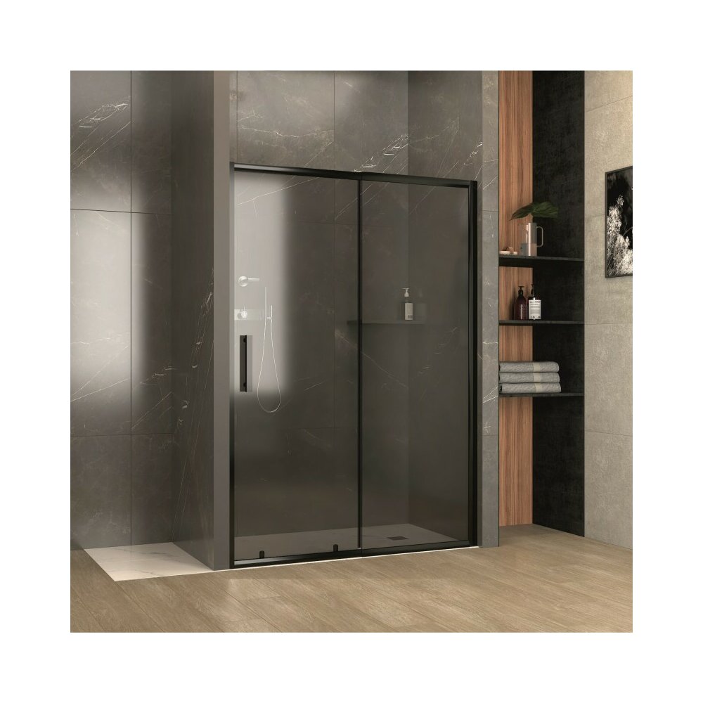Inter Ceramic Sliding Niche Door 140 cm 5 mm Glass Matte Black Profile - Smoky