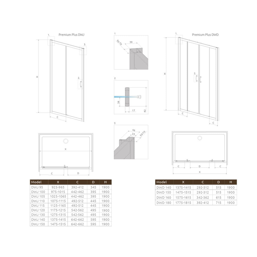 Слайдваща врата за ниша Radaway Premium Plus DWD 180 cm тип завеса стъкло 6 mm хром-фабрик