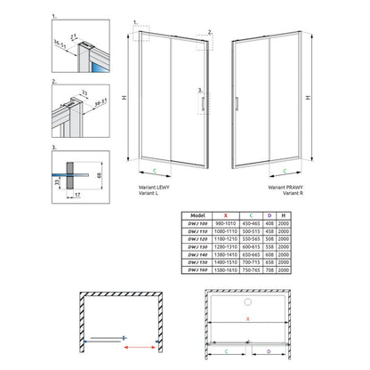 Слайдваща врата за ниша Radaway Premium Pro DWJ 140 cm стъкло 6 mm хром гланц-прозрачен дясно отваряне