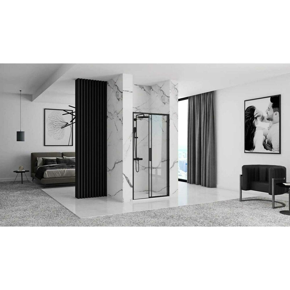 Rea Rapid Slide 120 cm Sliding Niche Door Black 6 mm Glass