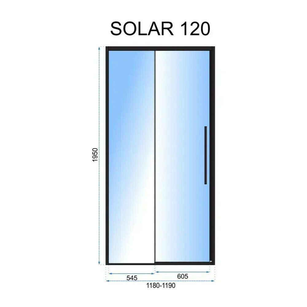 Плъзгаща се врата за нишa Rea Solar 120 см, стъкло 6 мм, черно