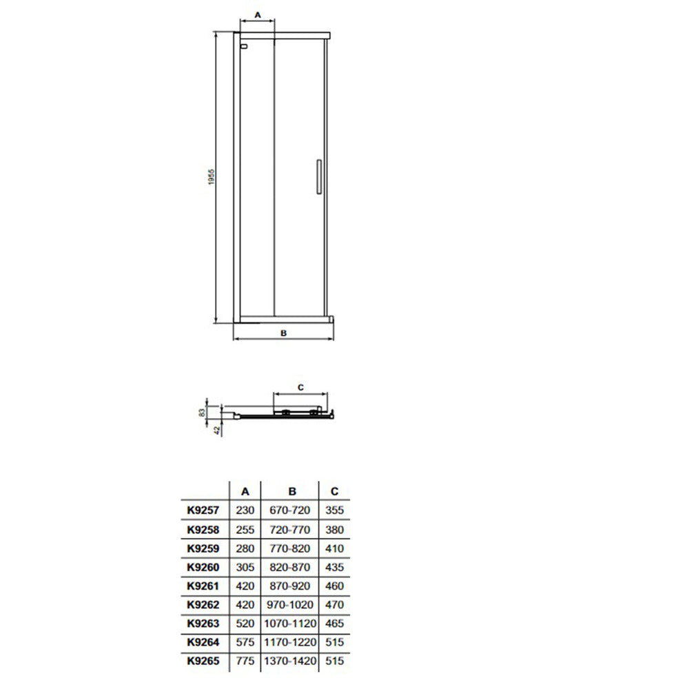 Sliding door with fixed segment 100 cm matte black Ideal Standard Connect 2 K9262V3