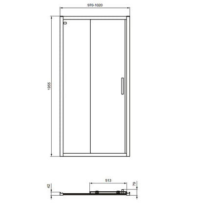 Плъзгаща врата с фиксиран сегмент 100 см черен мат Ideal Standard Connect 2 K9273V3
