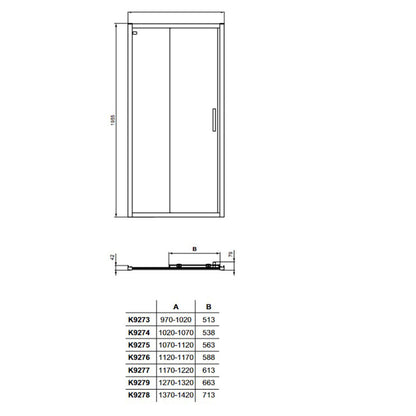 Sliding door with fixed segment 140 cm matte black Ideal Standard Connect 2