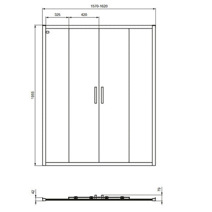 Sliding door with fixed segment 160 cm matte black Ideal Standard Connect 2