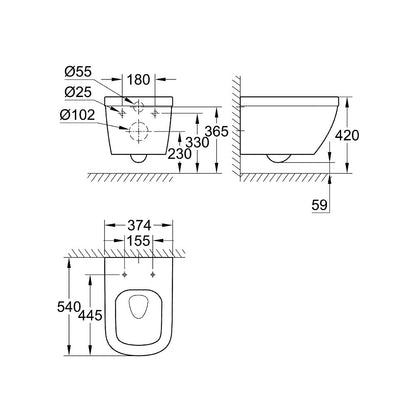 Grohe Euro Ceramic Rimless Triple Vortex Wall-Mounted Toilet