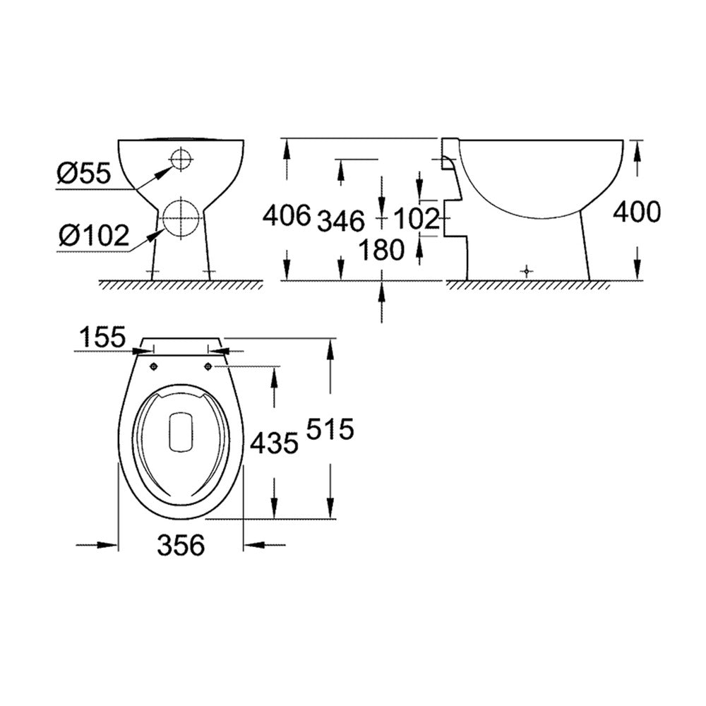 ВК чиния Grohe Bau Ceramic бяла лъскава