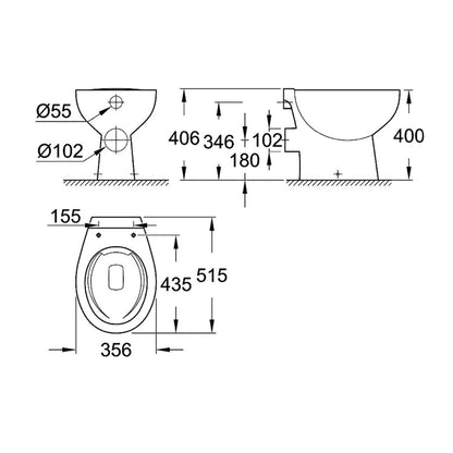 ВК чиния Grohe Bau Ceramic бяла лъскава