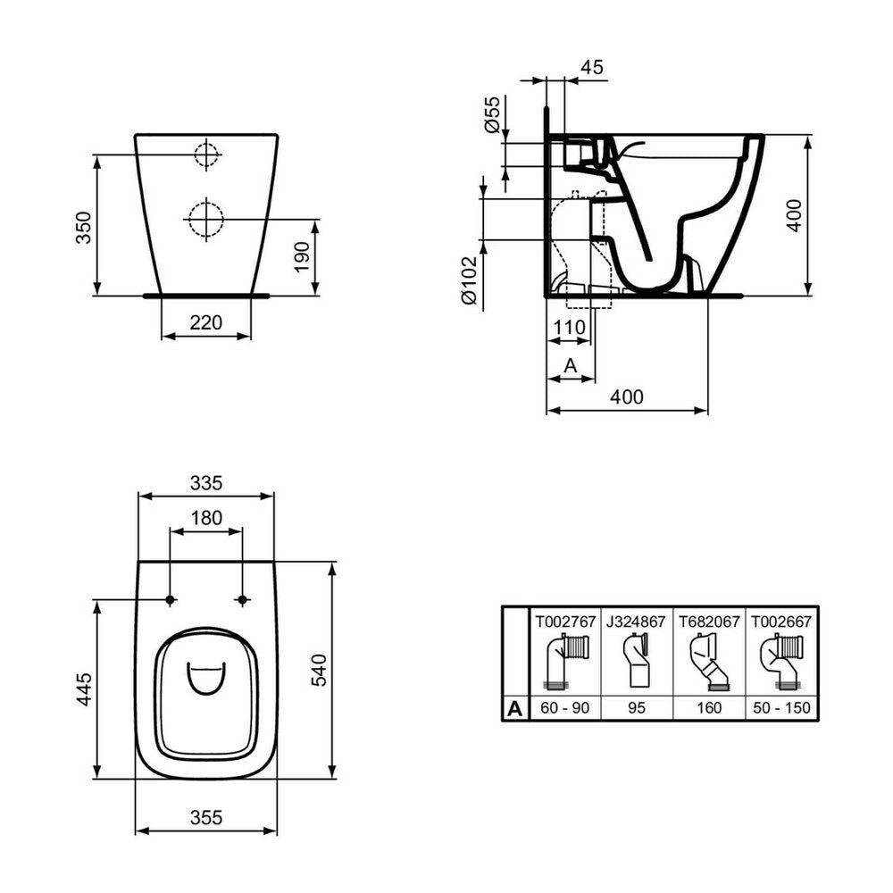 Ideal Standard i.life B Glossy Grey Rimless Floor Toilet BTW