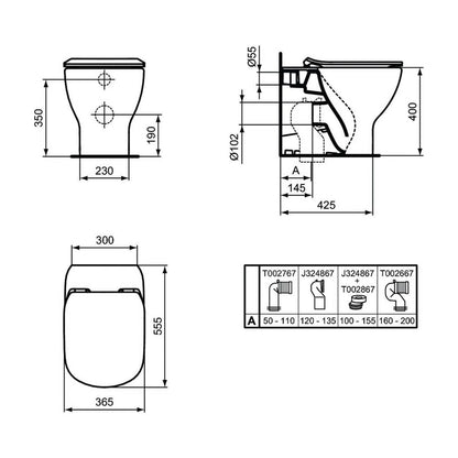 WC сливащ се в пода Ideal Standard Tesi AquaBlade черен мат