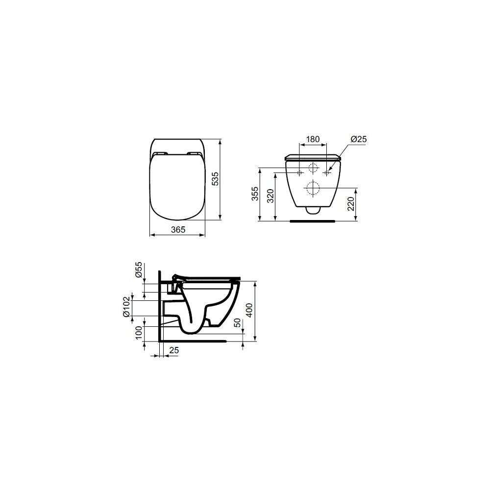 WC за монтаж на стена Rimless с функция биде бял Ideal Standard Tesi
