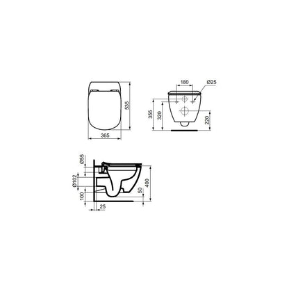 WC за монтаж на стена Rimless с функция биде бял Ideal Standard Tesi