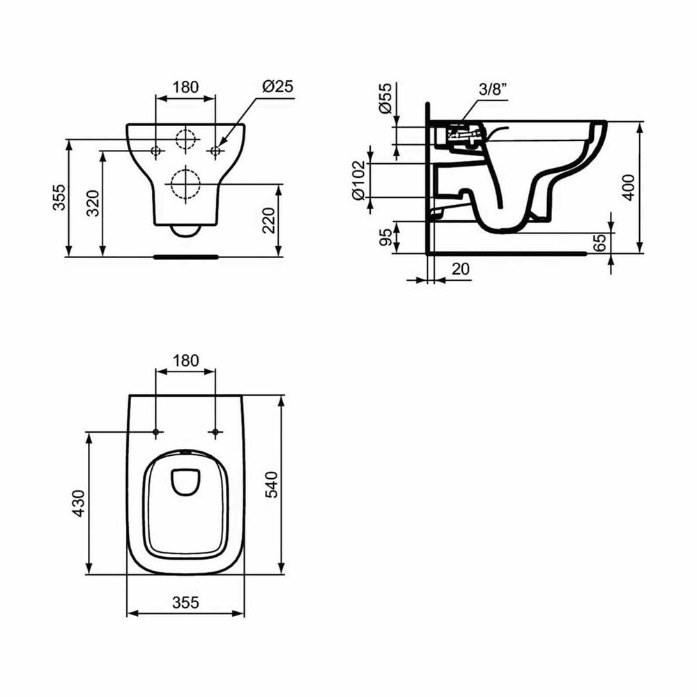 Ideal Standard I.life A Rimless Wall-Hung Toilet White