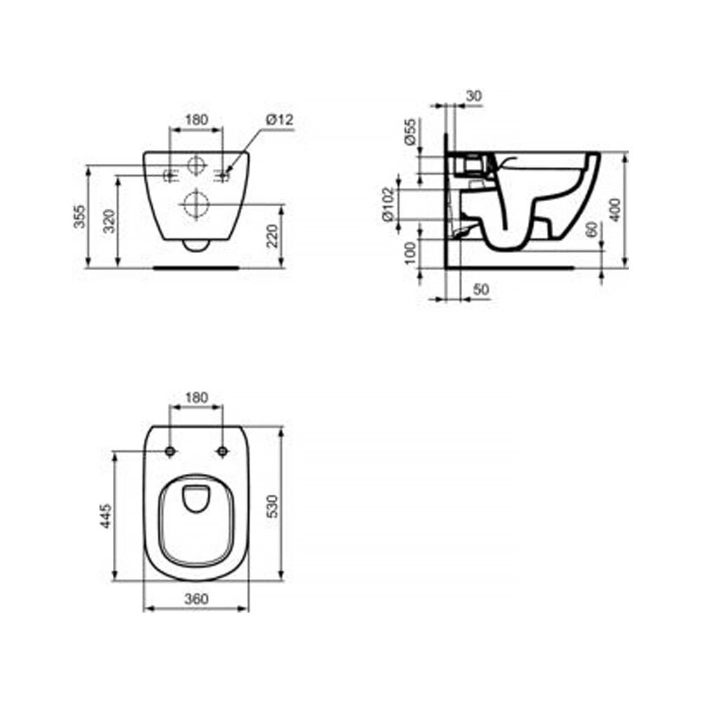 WC чиния стенен rimless Ideal Standard Tesi Rimless+ матово черно
