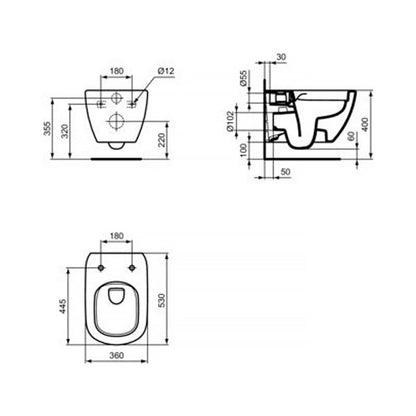WC чиния стенен rimless Ideal Standard Tesi Rimless+ матово черно