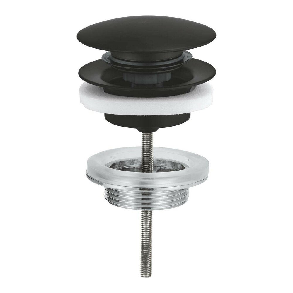 Matte black sink drain Grohe Push-Open, universal