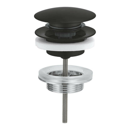 Matte black sink drain Grohe Push-Open, universal