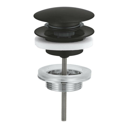 Matte black sink drain Grohe Push-Open, universal